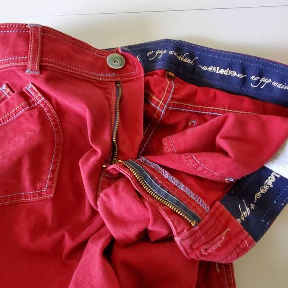 Lee Womens 16 Capri Jeans Red Stretch Button Hem High Rise Zipper 5-Pocket - Picture 11 of 15